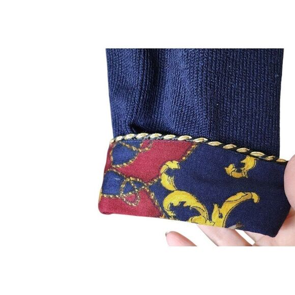 Vintage 90s Pant Set Cropped Knit Blazer Baroque WIde Leg Palazzo Womens L Blue - Picture 3 of 11